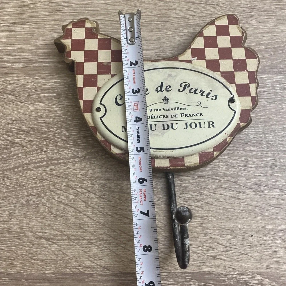 Cafe De Paris Rooster Wall Hook Rustic Chevron Pattern Rooster Wall Mount Hook